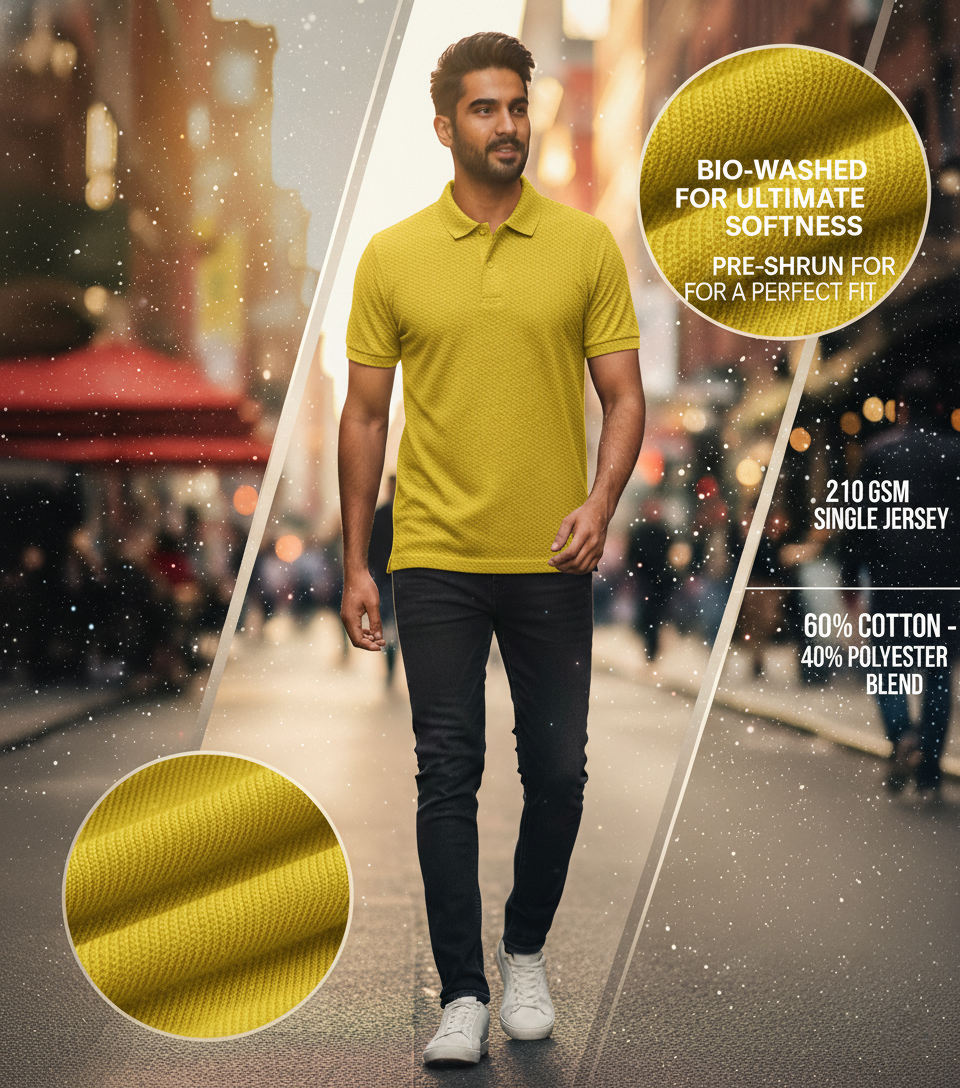 Men's Vibrant Yellow Polo Shirt - Bright & Bold | Premium Cotton Polo