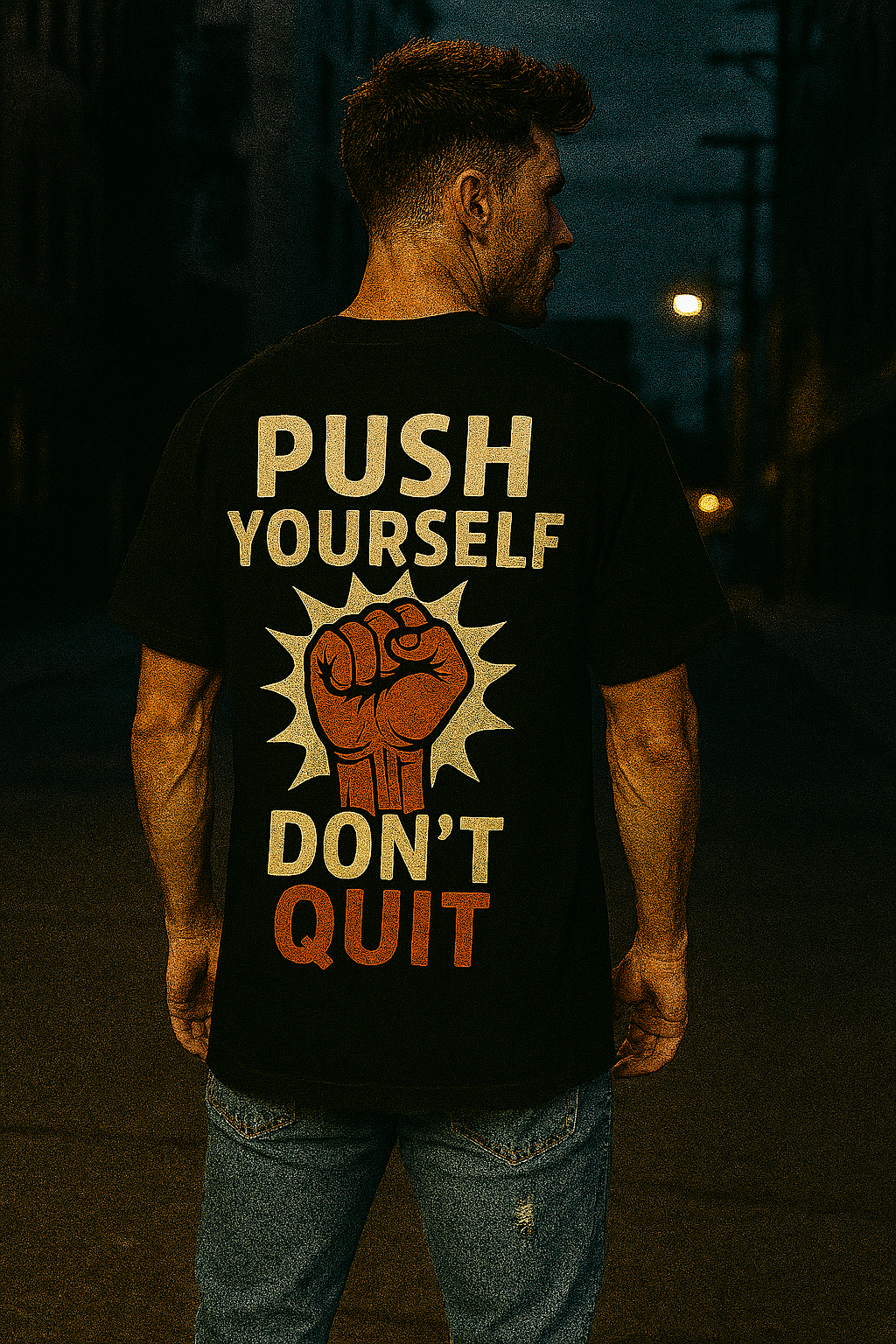 Men's "Push Yourself" Oversized Graphic Tee for Gym & Streetwear
