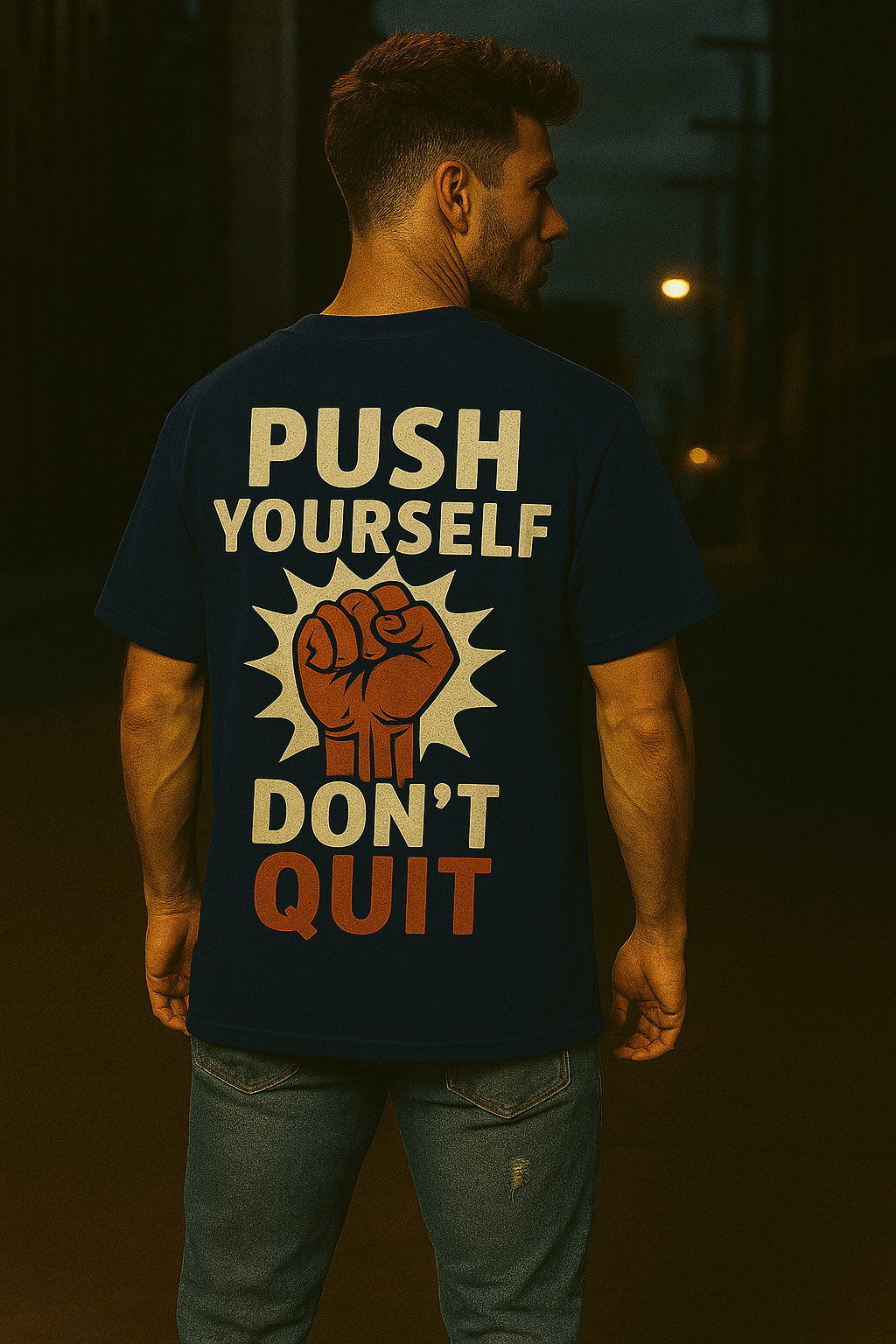 Men's "Push Yourself" Oversized Graphic Tee for Gym & Streetwear