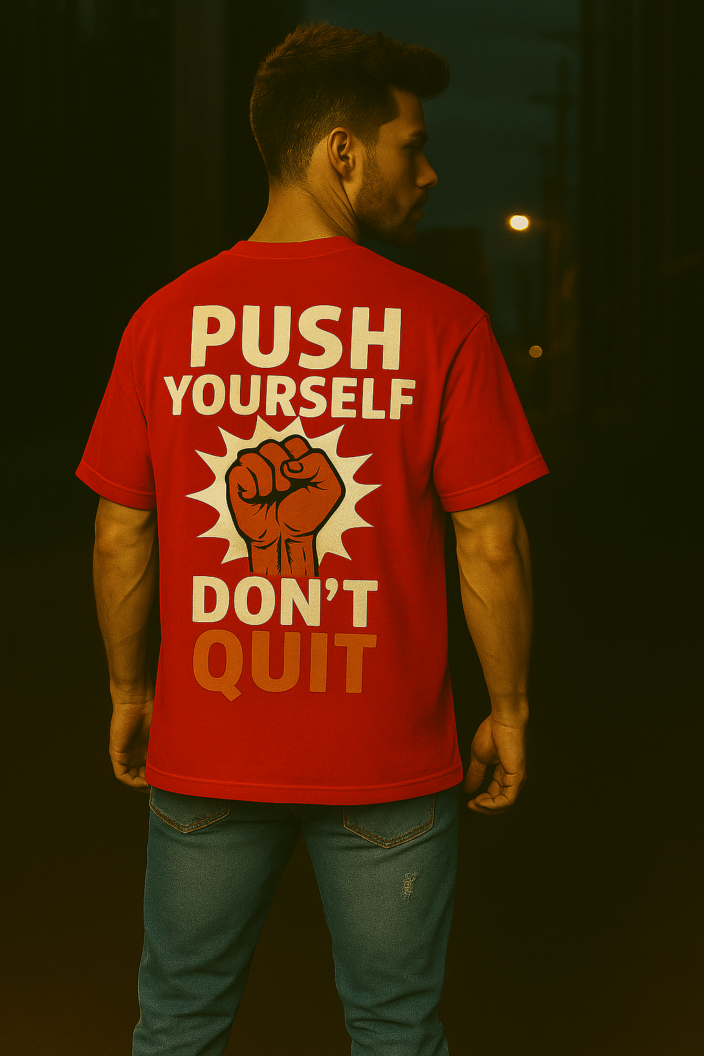 Men's "Push Yourself" Oversized Graphic Tee for Gym & Streetwear