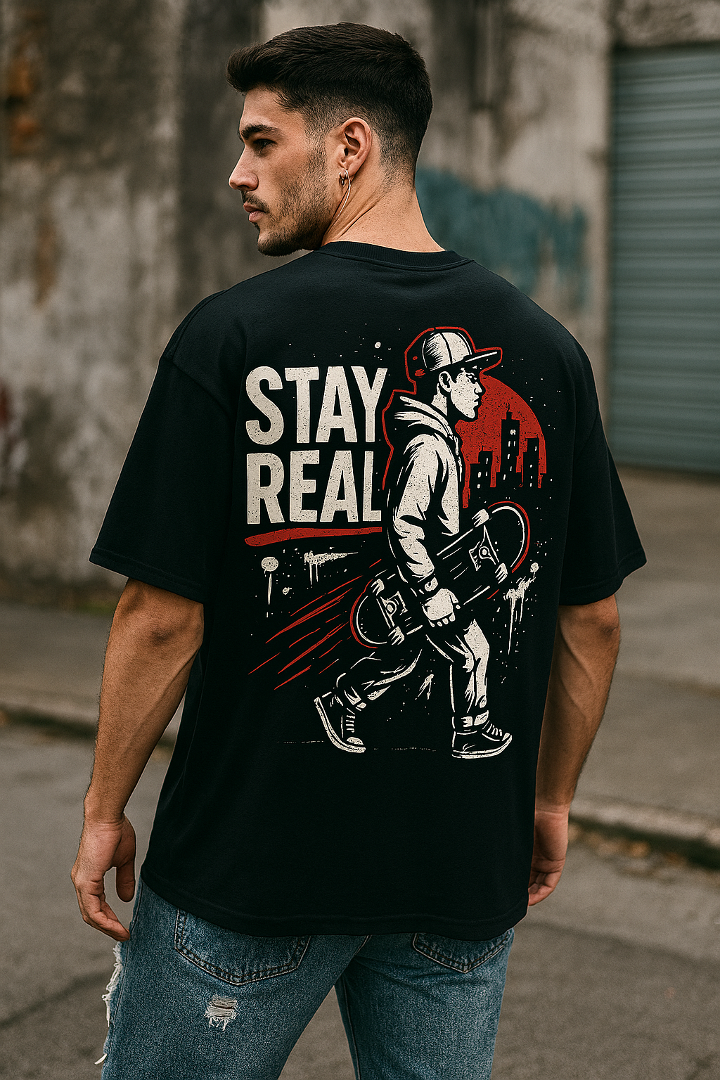 Stay Real Oversized T-Shirt for Men – 100% Organic Cotton | Streetwear Graphic Tee