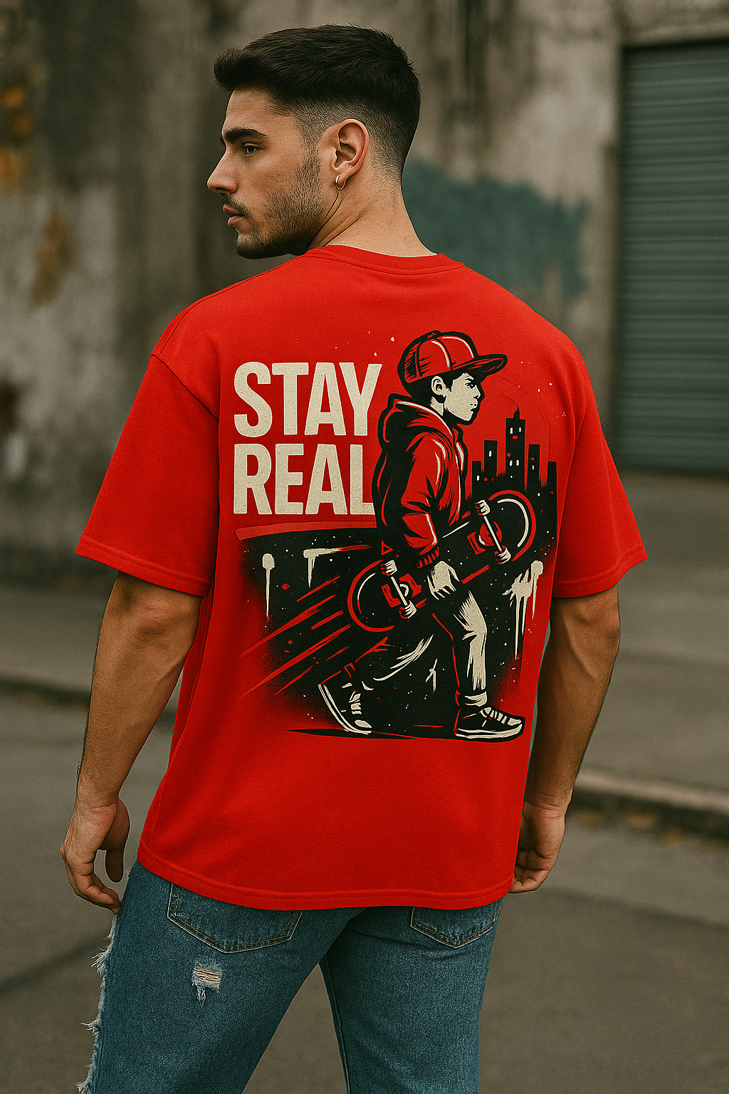 Stay Real Oversized T-Shirt for Men – 100% Organic Cotton | Streetwear Graphic Tee