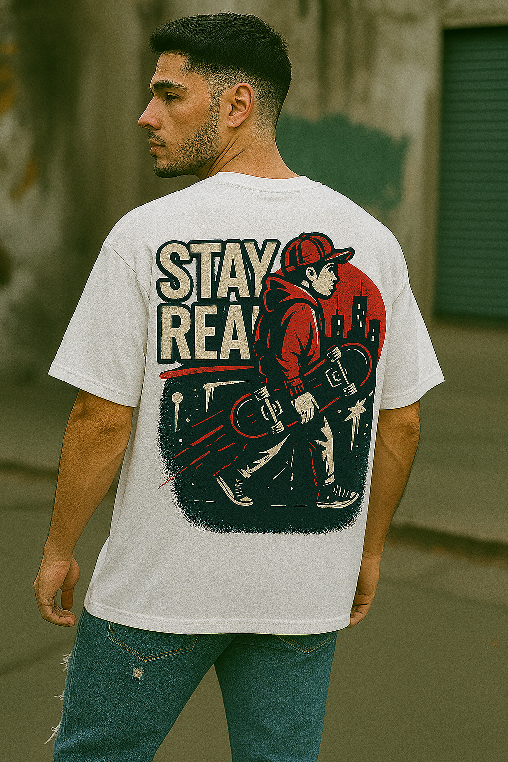 Stay Real Oversized T-Shirt for Men – 100% Organic Cotton | Streetwear Graphic Tee