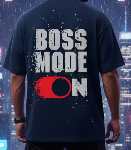 "BOSS MODE ON" Oversized Navy T-Shirt - Empowerment & Readiness Statement Tee
