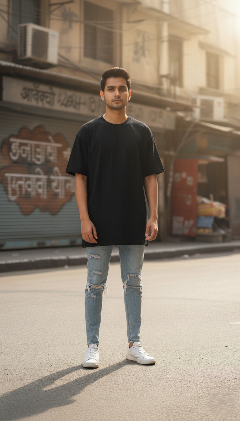 Oversized Black T-Shirt with "BAD BOY" Graffiti Print – Bold Urban Streetwear for Men
