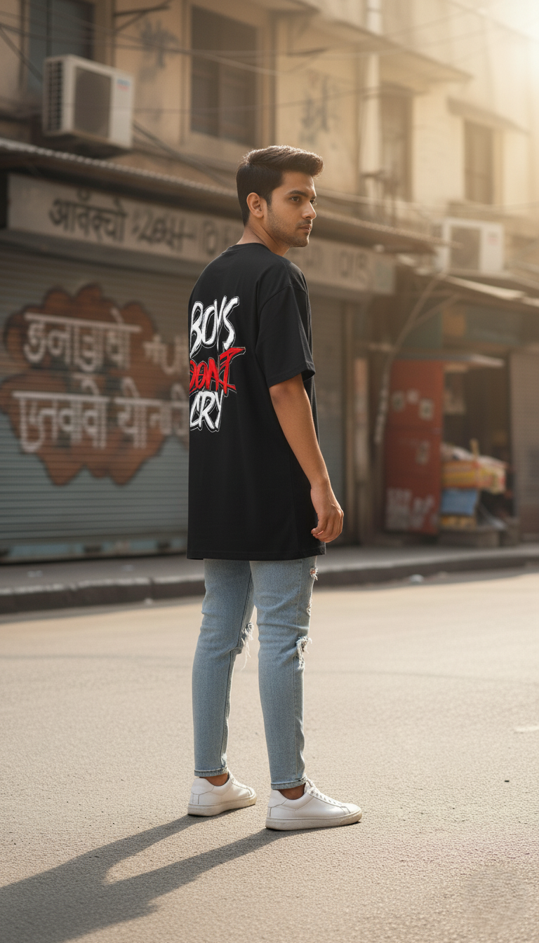 "BOYS DON'T CRY" Empowering Black Oversized T-Shirt for Men