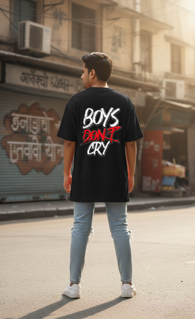 "BOYS DON'T CRY" Empowering Black Oversized T-Shirt for Men