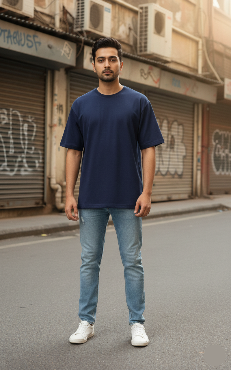 "Solve It" Rubik's Cube & Math Equation Navy Oversized T-Shirt for Men