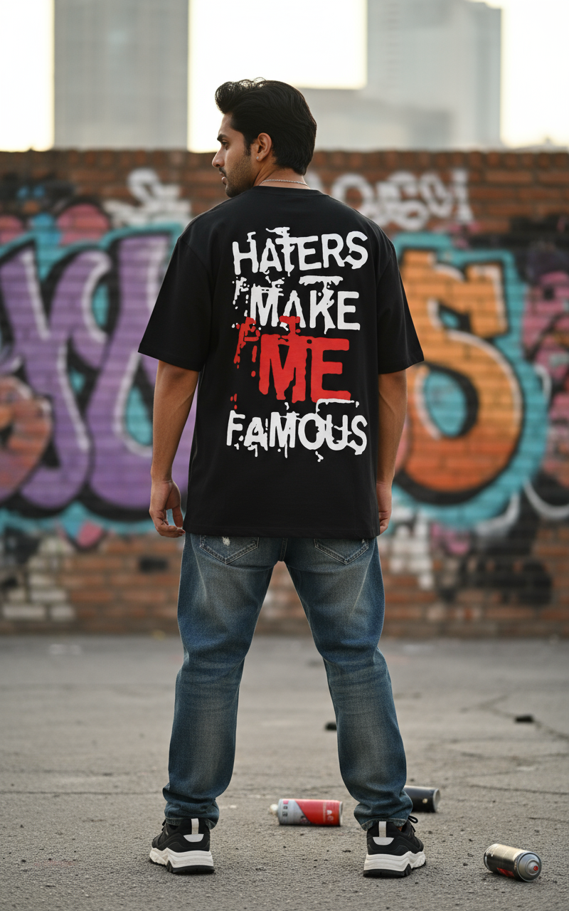 Black Oversized T-Shirt with 'Haters Make Me Famous' Graphic