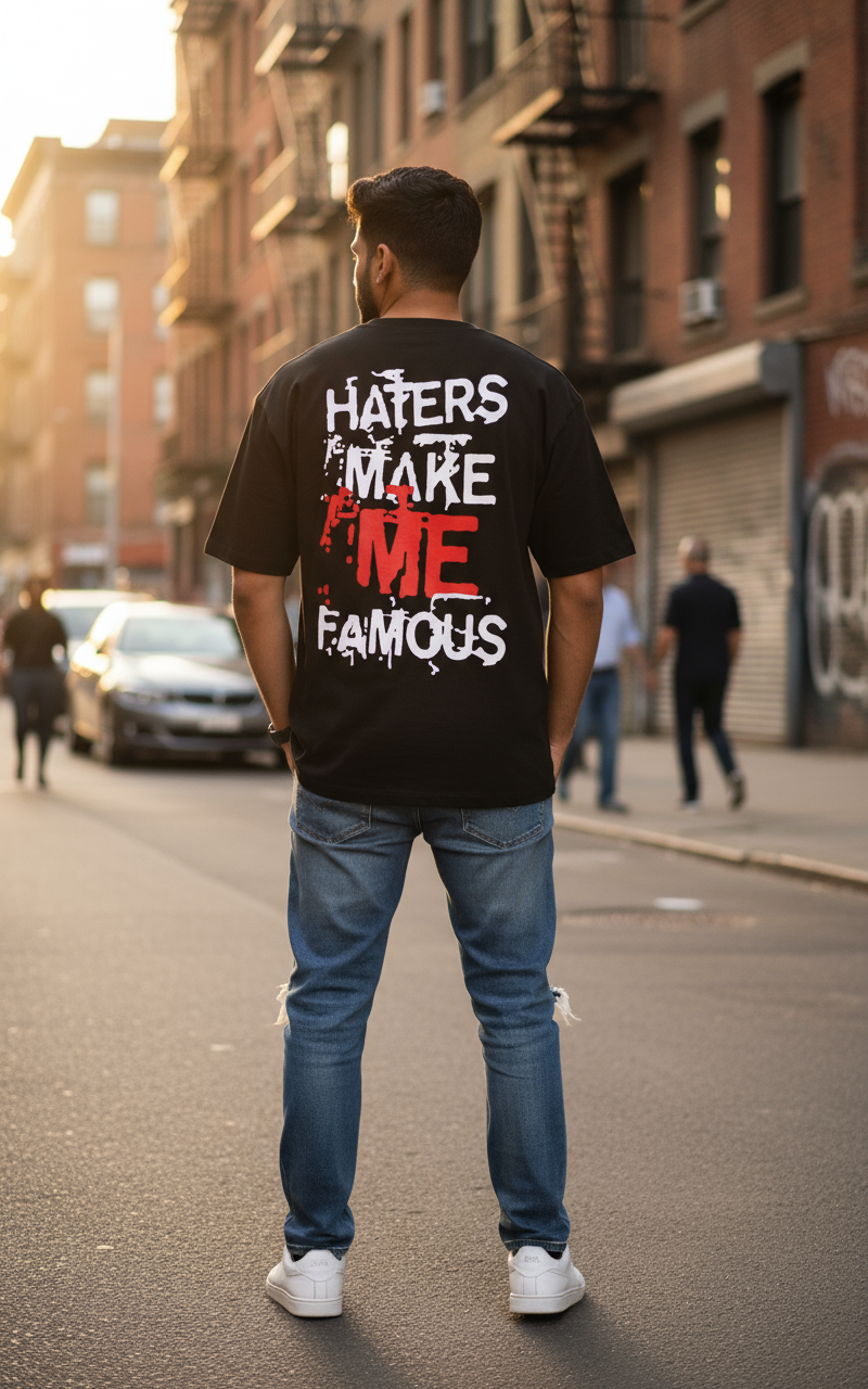 Black Oversized T-Shirt with 'Haters Make Me Famous' Graphic