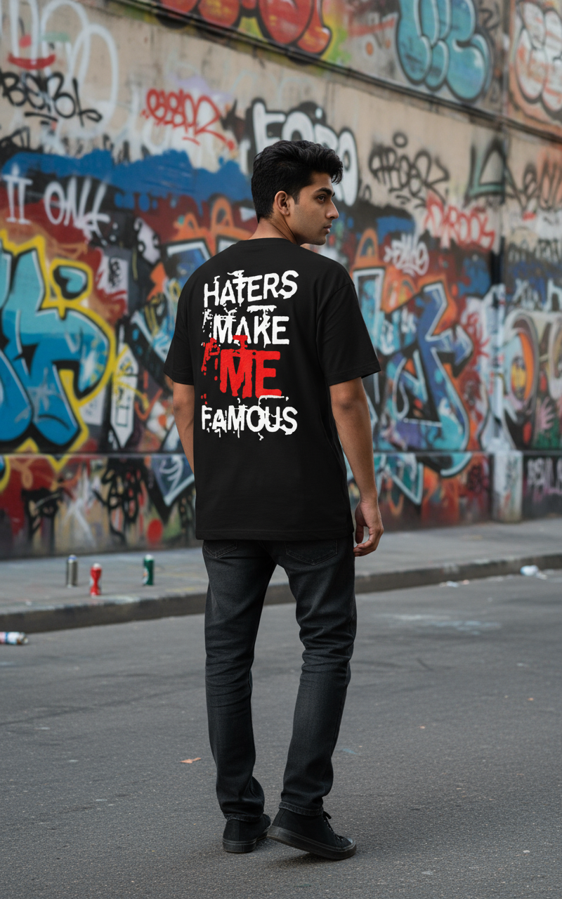 Black Oversized T-Shirt with 'Haters Make Me Famous' Graphic