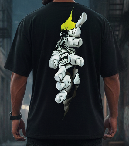 "Reach Out / Grasping Fury" Oversized Black T-Shirt - Edgy Art & Expression Tee