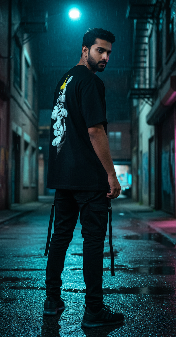 "Reach Out / Grasping Fury" Oversized Black T-Shirt - Edgy Art & Expression Tee