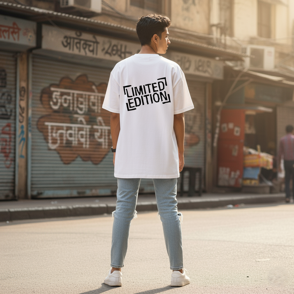 "LIMITED EDITION" Back Print White Oversized T-Shirt for Men
