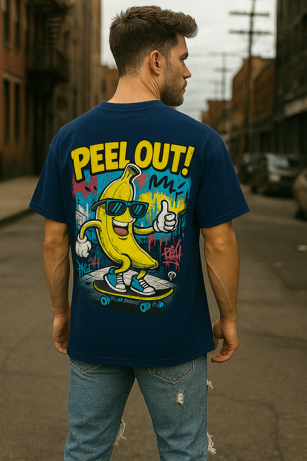 Peel Out Oversized T-Shirt for Men – Funky Banana Skate Graphic Tee | 100% Organic Cotton Streetwear
