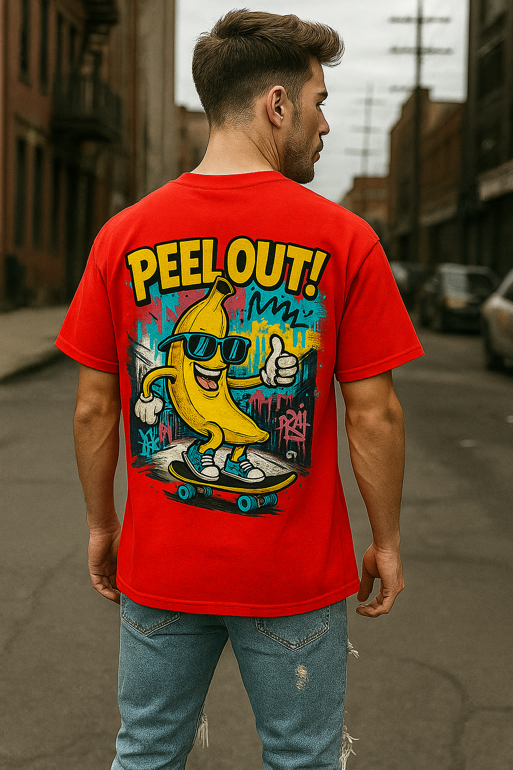 Peel Out Oversized T-Shirt for Men – Funky Banana Skate Graphic Tee | 100% Organic Cotton Streetwear