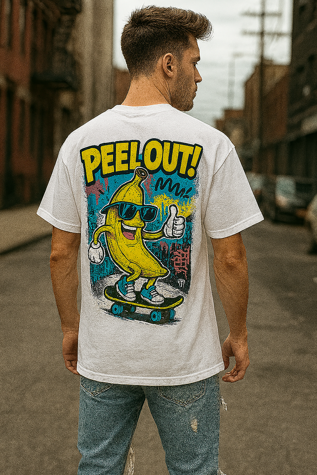 Peel Out Oversized T-Shirt for Men – Funky Banana Skate Graphic Tee | 100% Organic Cotton Streetwear