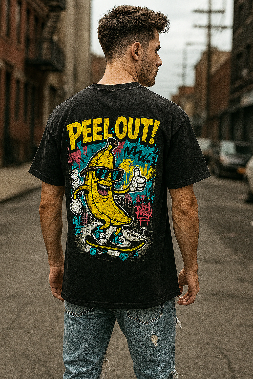 Peel Out Oversized T-Shirt for Men – Funky Banana Skate Graphic Tee | 100% Organic Cotton Streetwear