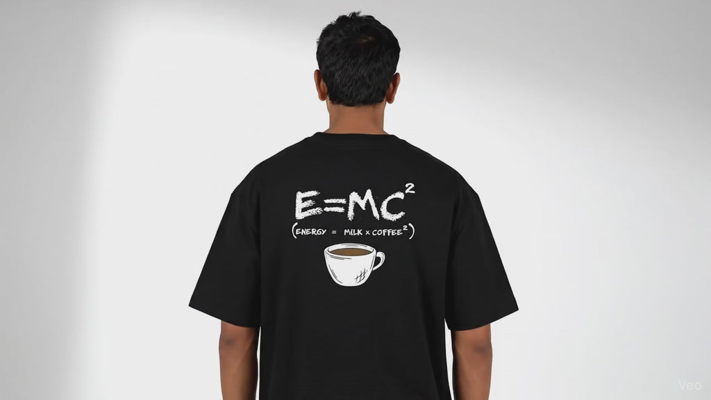 Oversized Black T-Shirt with E=MC² Coffee Formula Graphic – Indian Urban Casual Wear