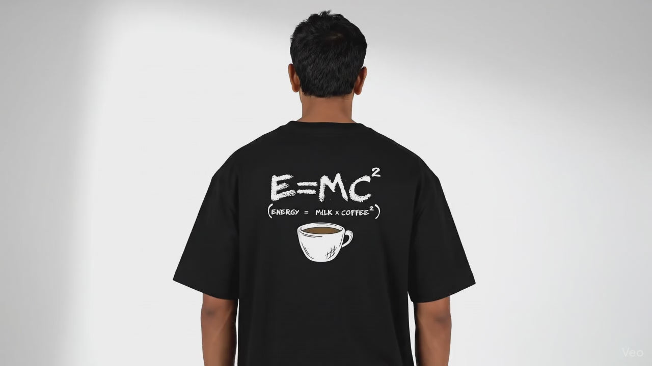 Oversized Black T-Shirt with E=MC² Coffee Formula Graphic – Indian Urban Casual Wear