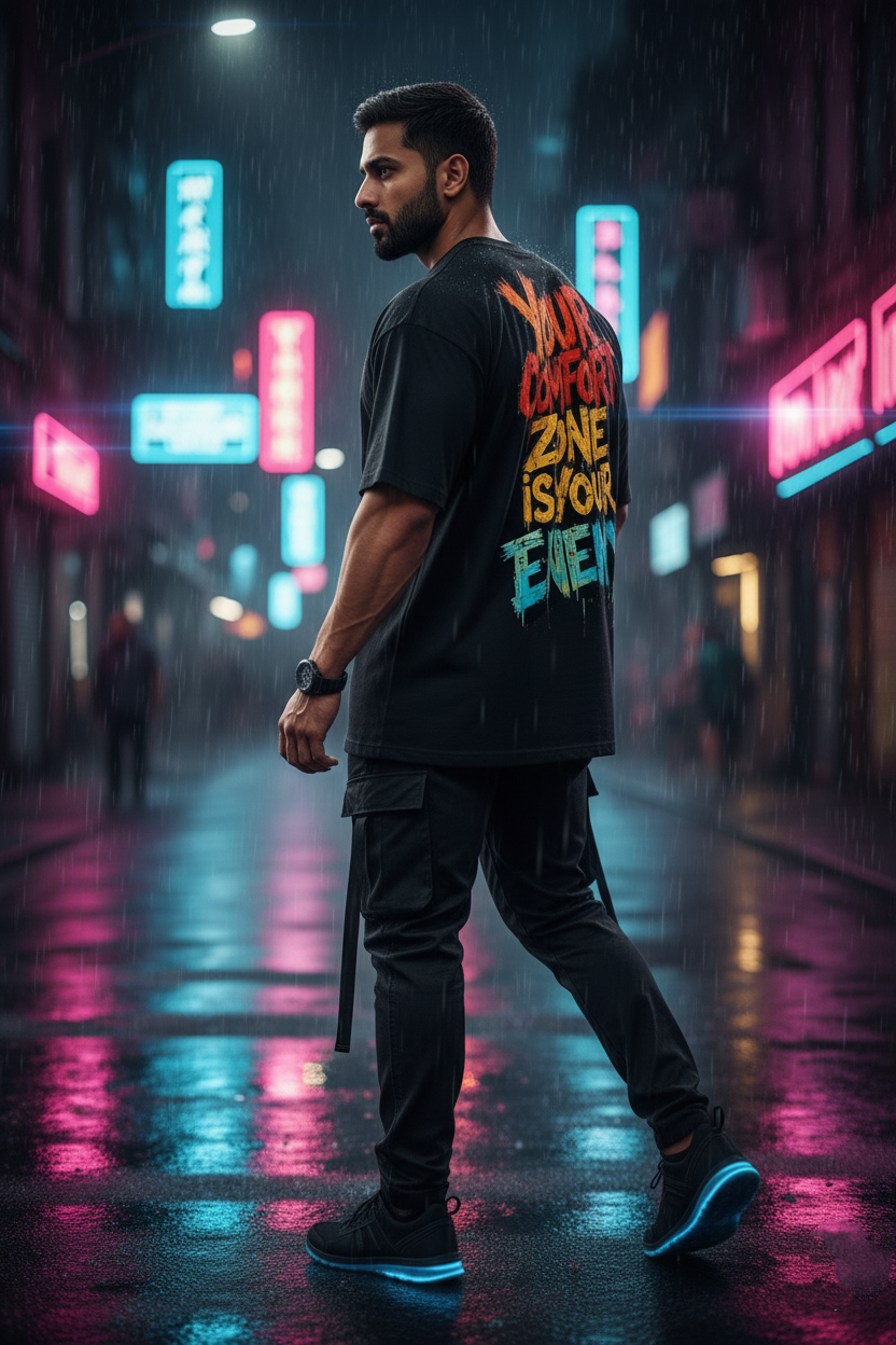 "Your Comfort Zone Is Your Enemy" Oversized Black T-Shirt