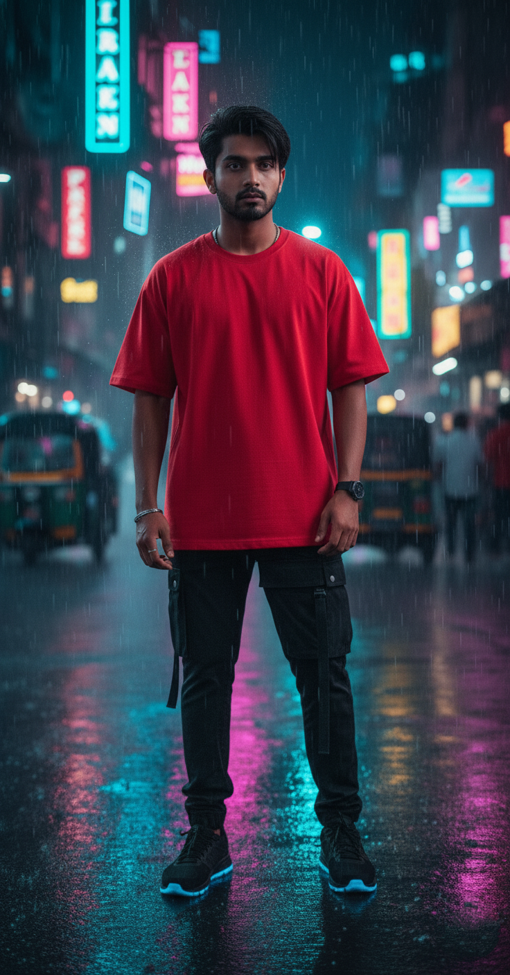 "CHASE DREAMS NOT PEOPLE" Oversized Red T-Shirt - Bold Graffiti Motivational Tee