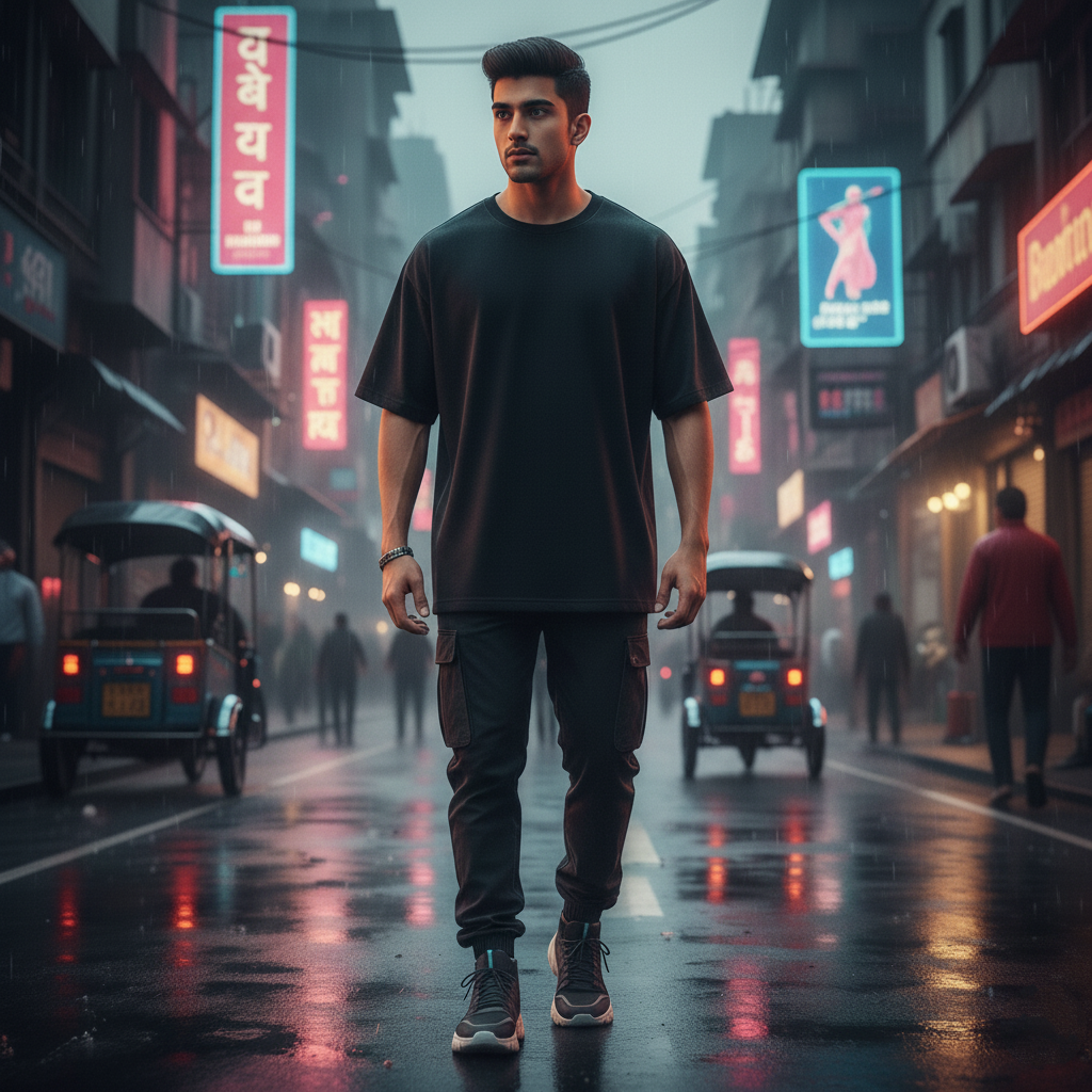 Cosmic Wanderer Oversized Black T-Shirt - Galaxy Astronaut Streetwear Tee