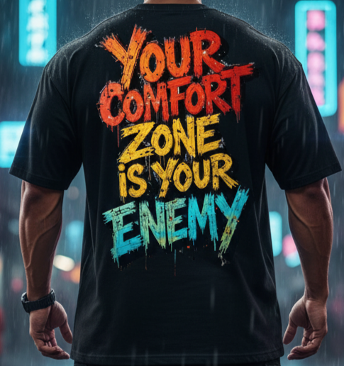 "Your Comfort Zone Is Your Enemy" Oversized Black T-Shirt