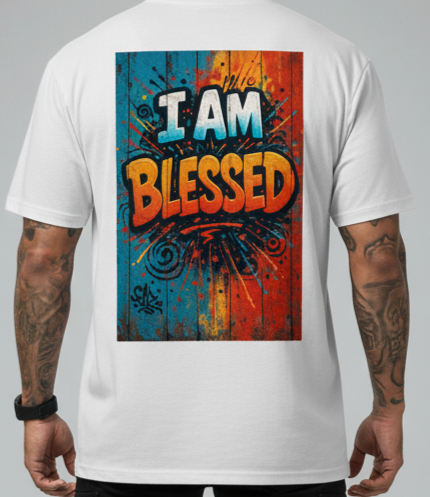 "I AM BLESSED" Oversized White T-Shirt - Vibrant Graffiti Positive Vibe Tee