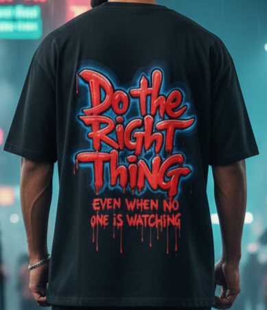 Do The Right Thing Oversized Black T-Shirt - Moral Back Print