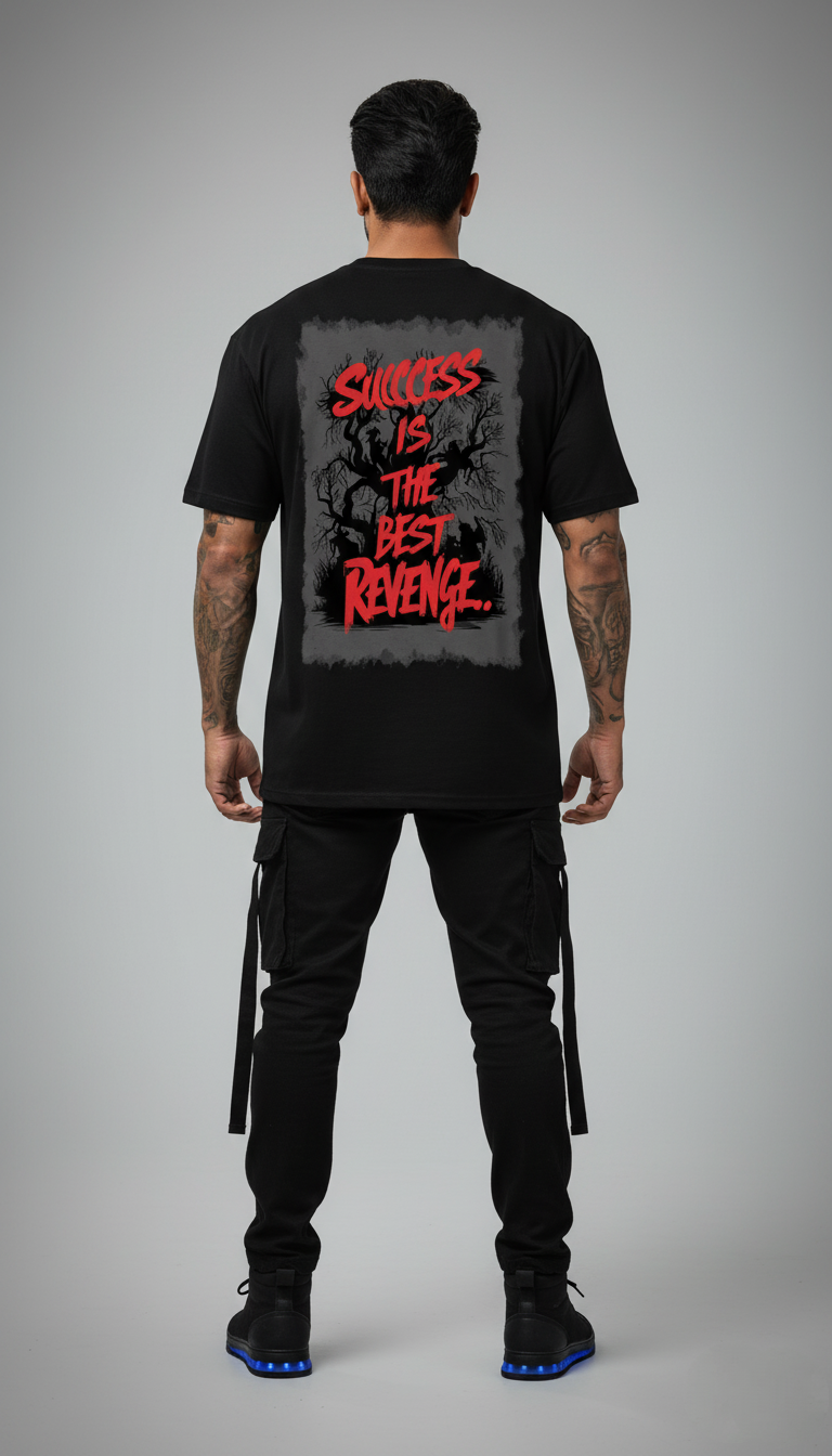 Success is the Best Revenge" Oversized Black T-Shirt - Motivational Grunge Tee