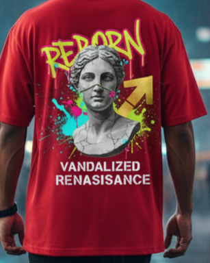 Vandalized Renaissance Red Oversized T-Shirt - Street Art Bust Graphic Tee