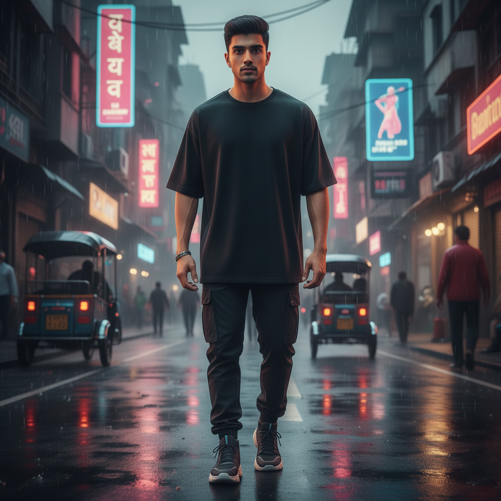 Black Urban Mandala Streetwear Tee - Roots & Rhythm | Indian Inspired Oversized T-Shirt