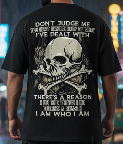 "Don't Judge Me" Oversized Black T-Shirt - Skull & Bones Resilient Statement Tee