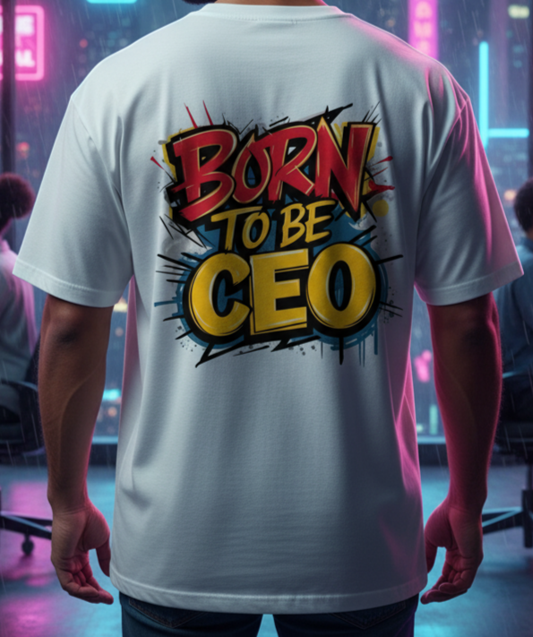 "BORN TO BE CEO" Oversized White T-Shirt - Entrepreneurial Vision Statement Tee