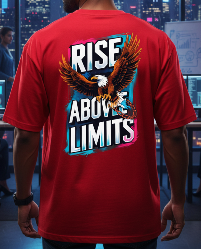 "RISE ABOVE LIMITS" Oversized Red T-Shirt