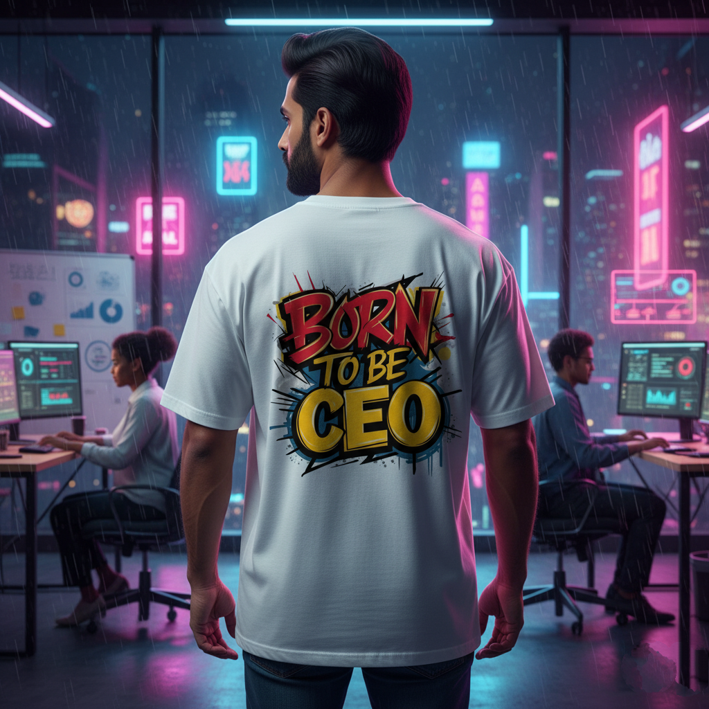 "BORN TO BE CEO" Oversized White T-Shirt - Entrepreneurial Vision Statement Tee