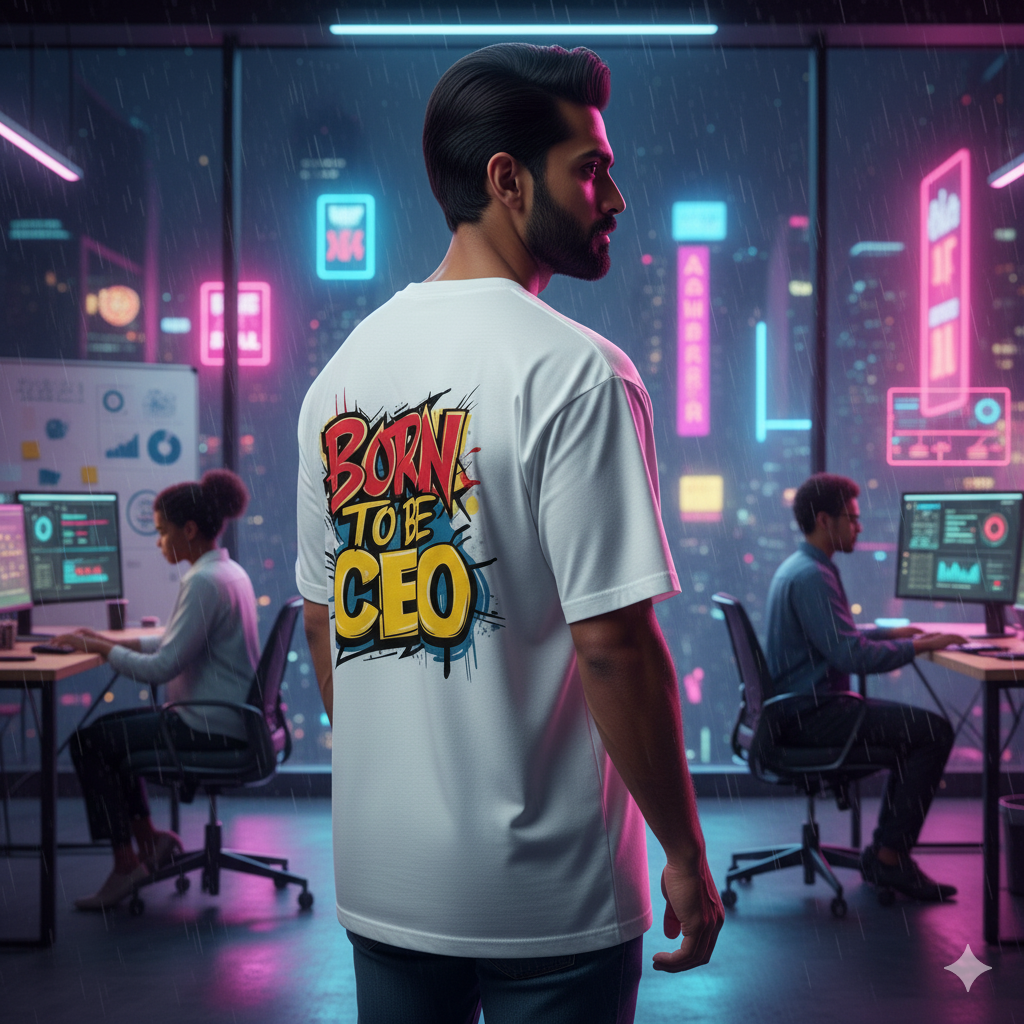 "BORN TO BE CEO" Oversized White T-Shirt - Entrepreneurial Vision Statement Tee