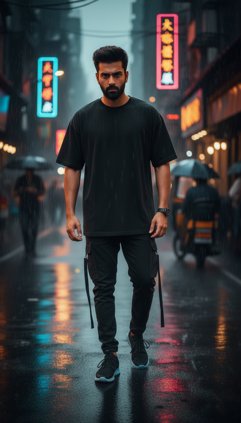 "Good Person, Evil Side" Oversized Black T-Shirt - Fierce Wolf Back Print