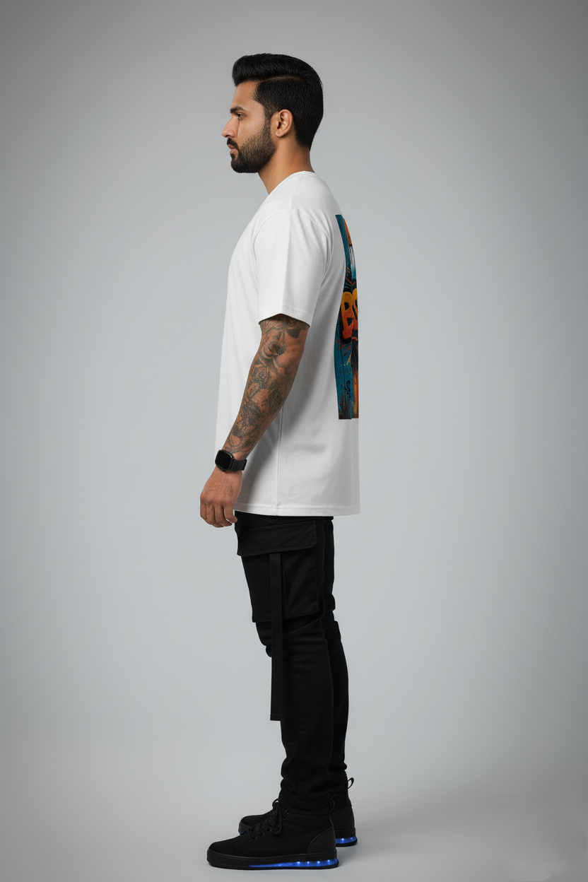 "I AM BLESSED" Oversized White T-Shirt - Vibrant Graffiti Positive Vibe Tee