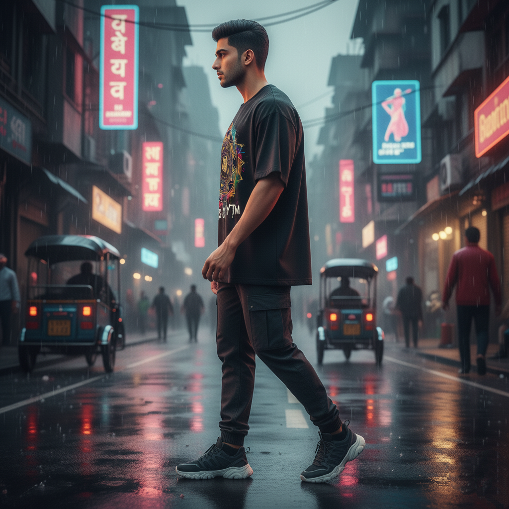 Black Urban Mandala Streetwear Tee - Roots & Rhythm | Indian Inspired Oversized T-Shirt