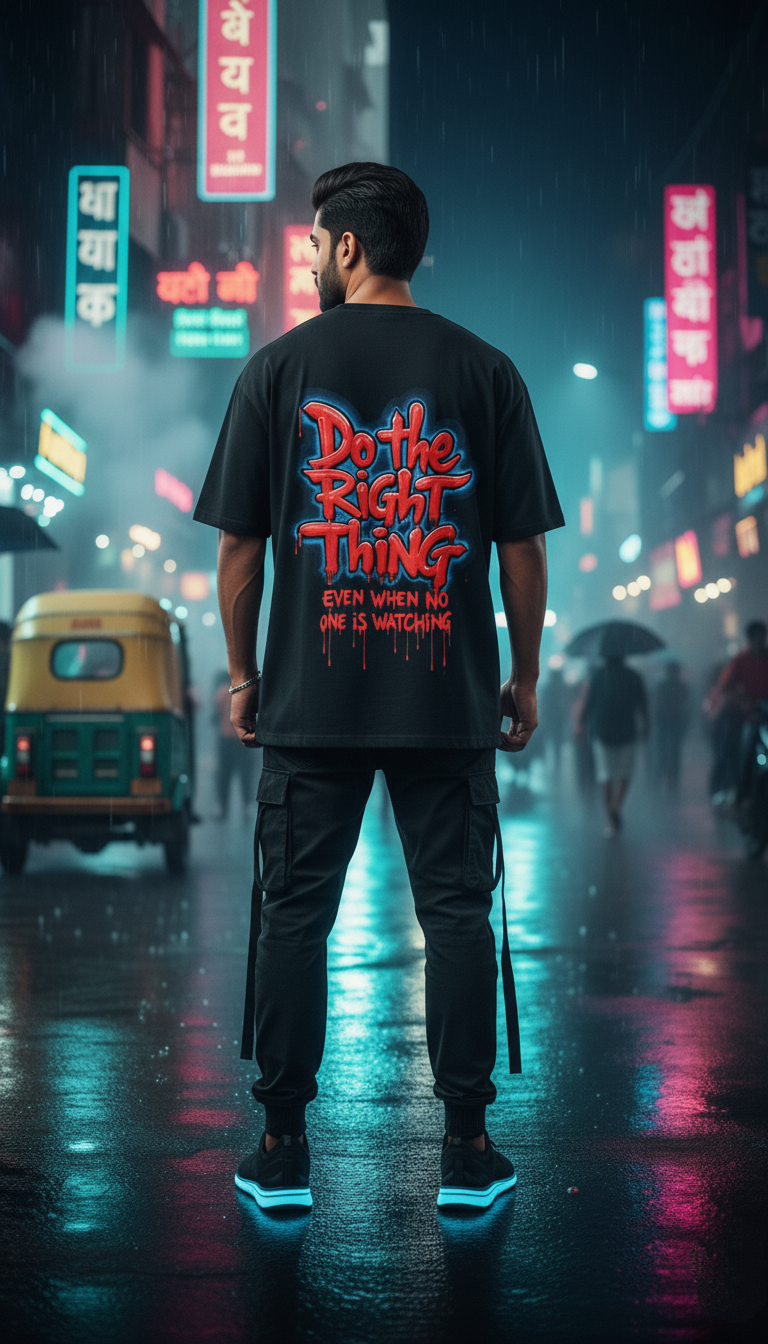 Do The Right Thing Oversized Black T-Shirt - Moral Back Print
