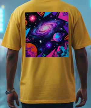 Galactic Rave Oversized Yellow T-Shirt - Cosmic Vibe Streetwear Tee