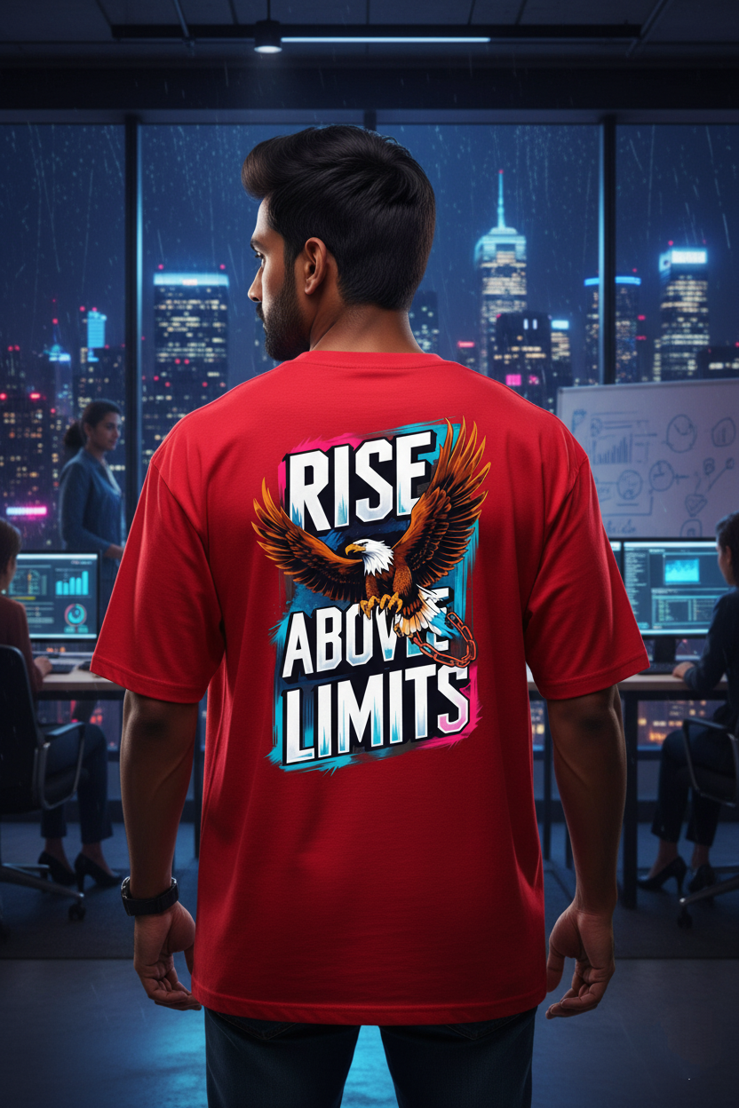 "RISE ABOVE LIMITS" Oversized Red T-Shirt