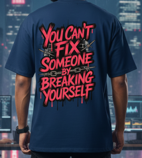 "Can't Fix Someone By Breaking Yourself" Oversized Navy T-Shirt - Self-Care & Boundaries Tee