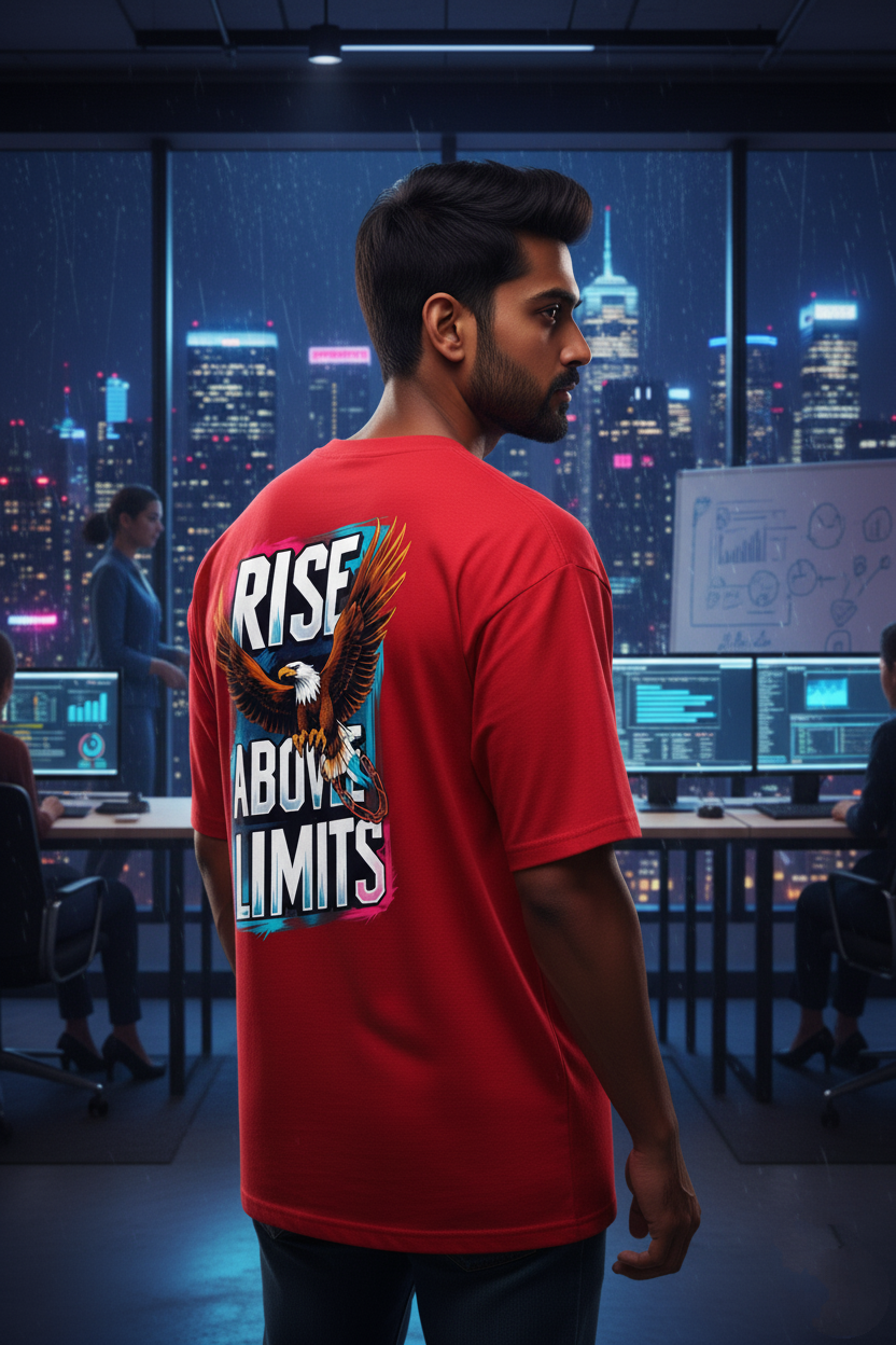 "RISE ABOVE LIMITS" Oversized Red T-Shirt