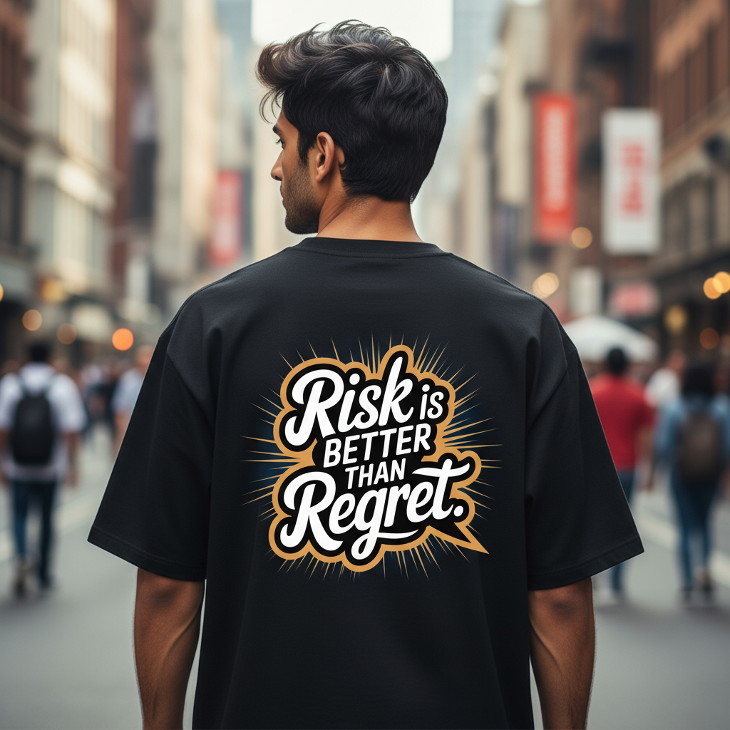 Oversized Black T-shirt – "Risk is Better than Regret" Inspiring Back Print