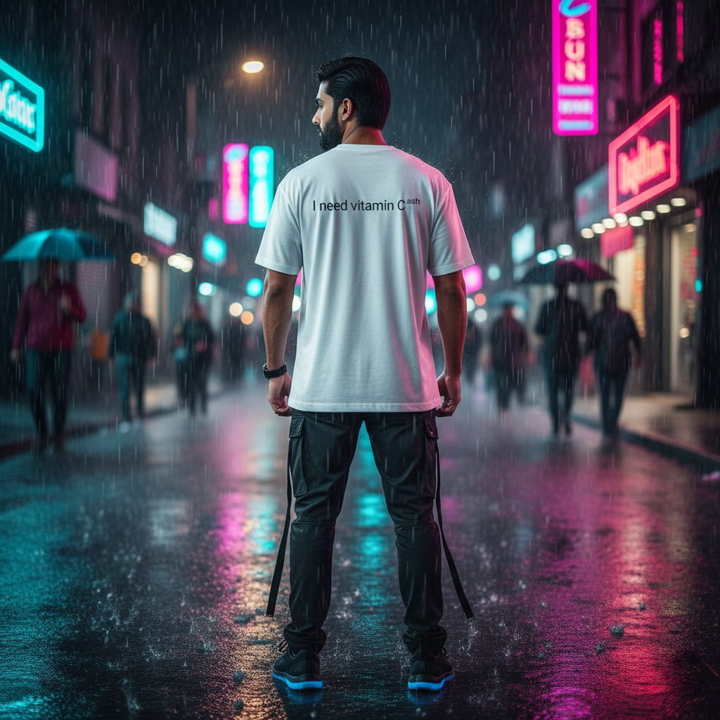 "I Need Vitamin Cash" Oversized White T-Shirt - Humorous Money Motivation Tee