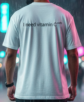 "I Need Vitamin Cash" Oversized White T-Shirt - Humorous Money Motivation Tee